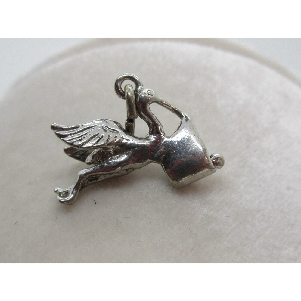 Vintage Sterling Silver 3D STORK WITH BABY CHARM